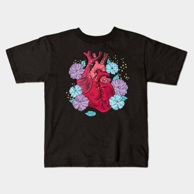 heart health flower Kids T-Shirt by Mako Design 